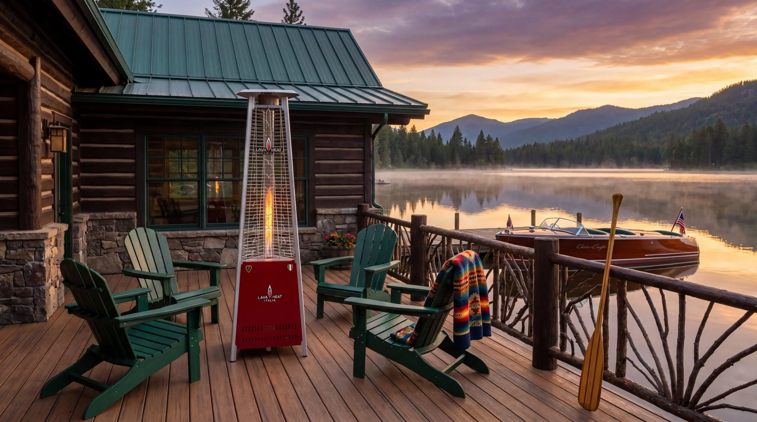 The Capri in Ruby Red at a mountain lake at sunset