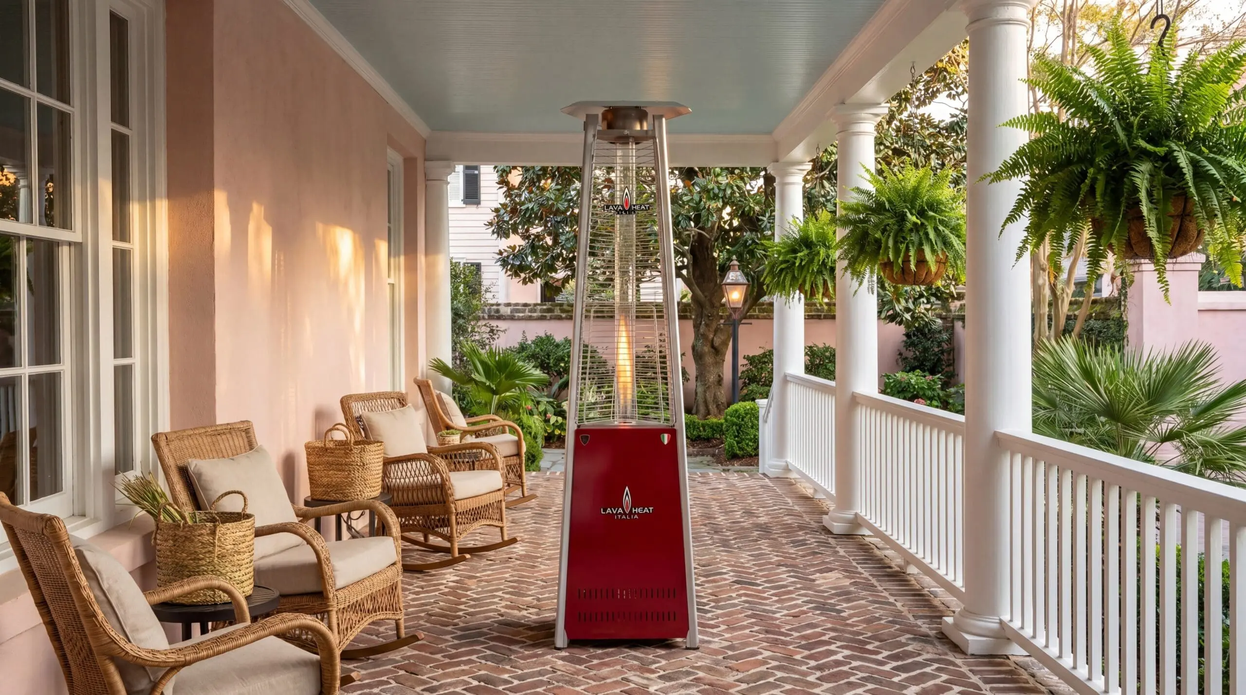 The Lava Lite in Scarlet on a Charleston, South Carolina porch